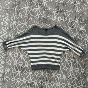 EUC XS Express Batwing Grey White Cream Striped Sweater